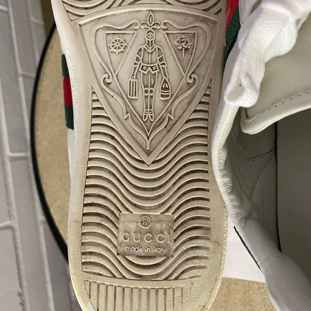 GUCCI WHITE LEATHER RUBBER SHOES FASHION SNEAKERS 39-8 pineappl Logo monog beetl - Picture 10 of 10